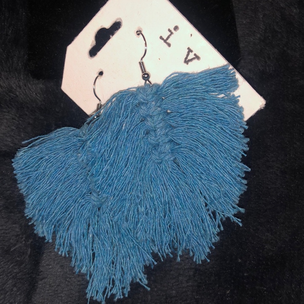 Handmade macrame earrings in blue.